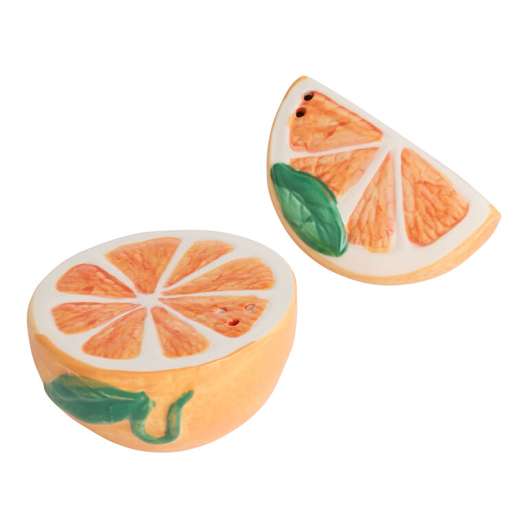 Ceramic Orange Slice Figural Salt and Pepper Shaker Set