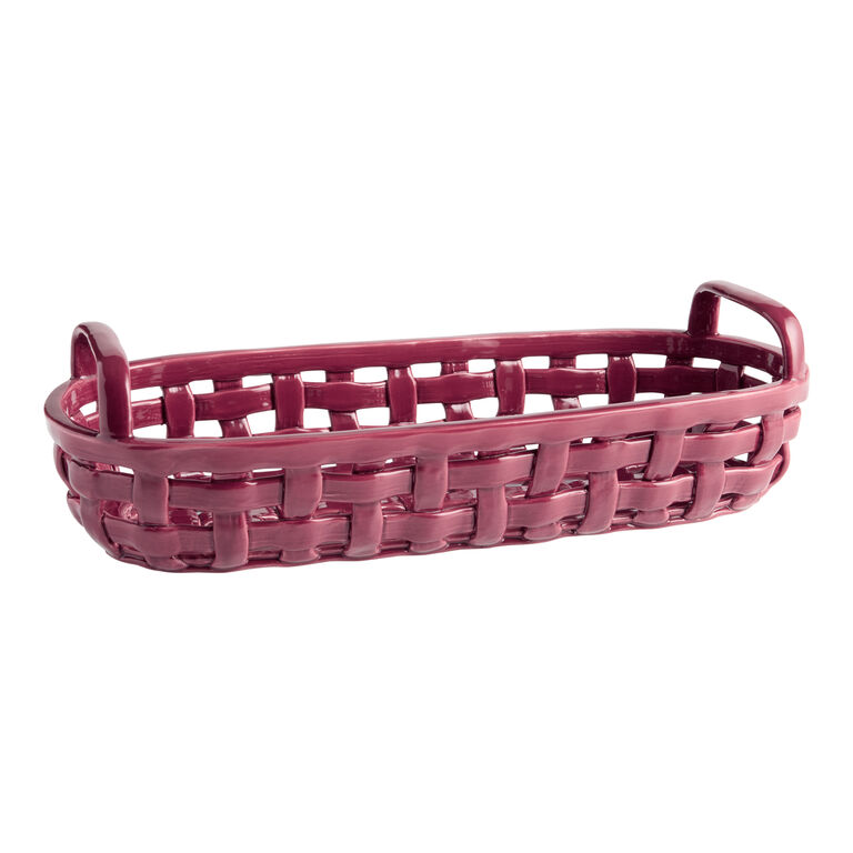 Extra Large Purple Ceramic Basketweave Fruit Basket