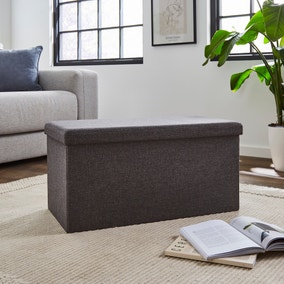 Faux Linen Rectangular Ottoman