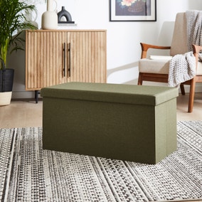 Faux Linen Rectangular Ottoman