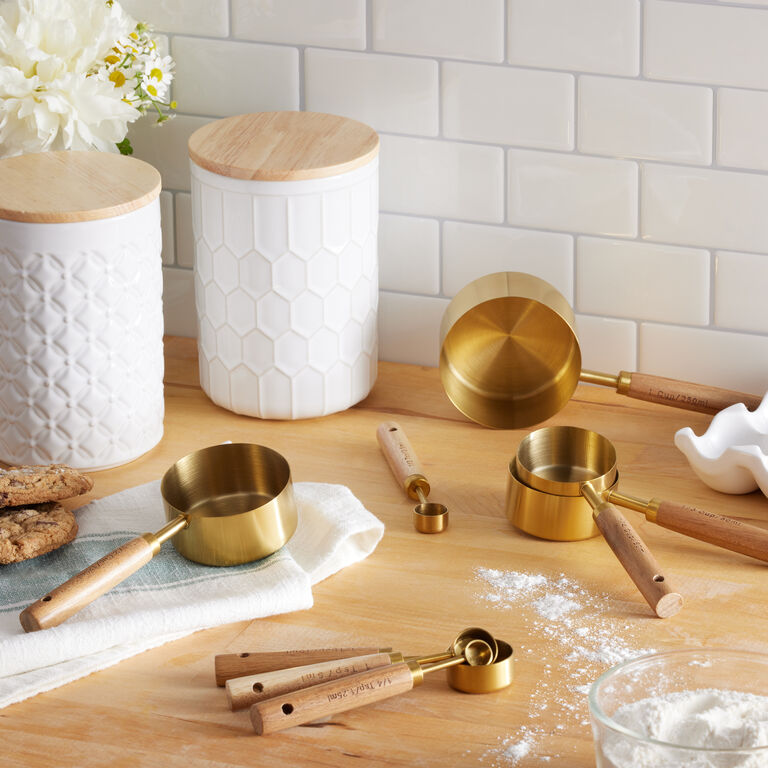 Gold Metal and Wood Nesting Measuring Tools Collection