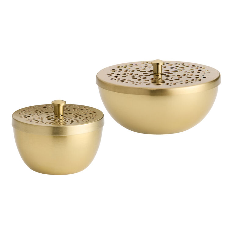 Gold Punched Metal Floral Salt Cellar