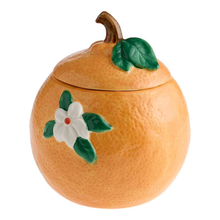 Hand Painted Ceramic Orange Floral Figural Cookie Jar