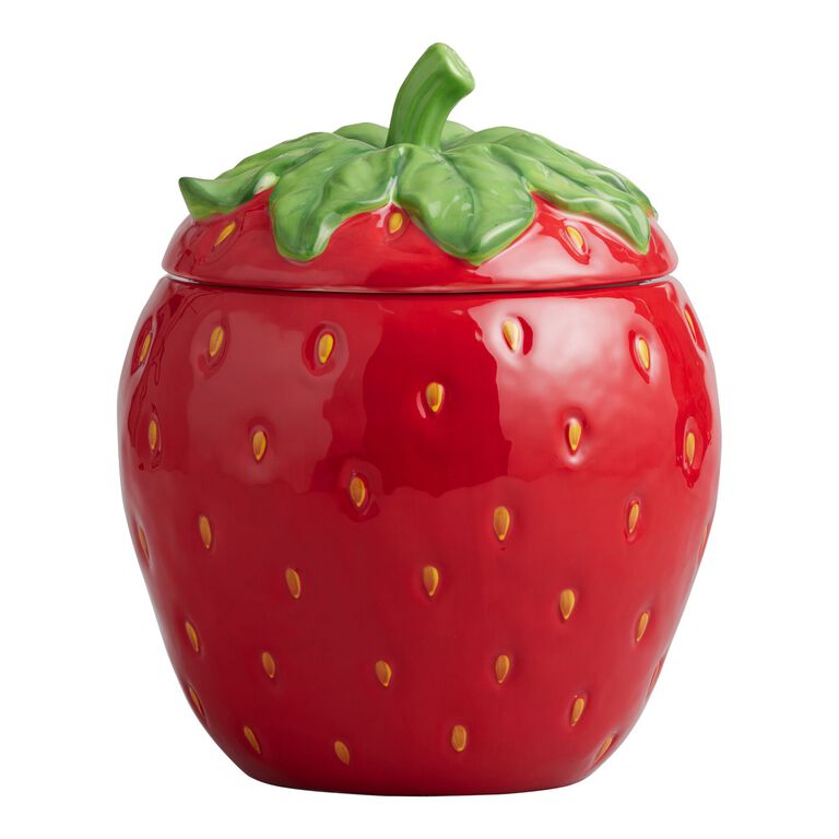 Hand Painted Ceramic Strawberry Figural Cookie Jar
