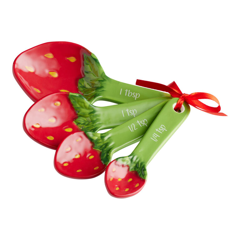 Hand Painted Ceramic Strawberry Figural Measuring Spoons