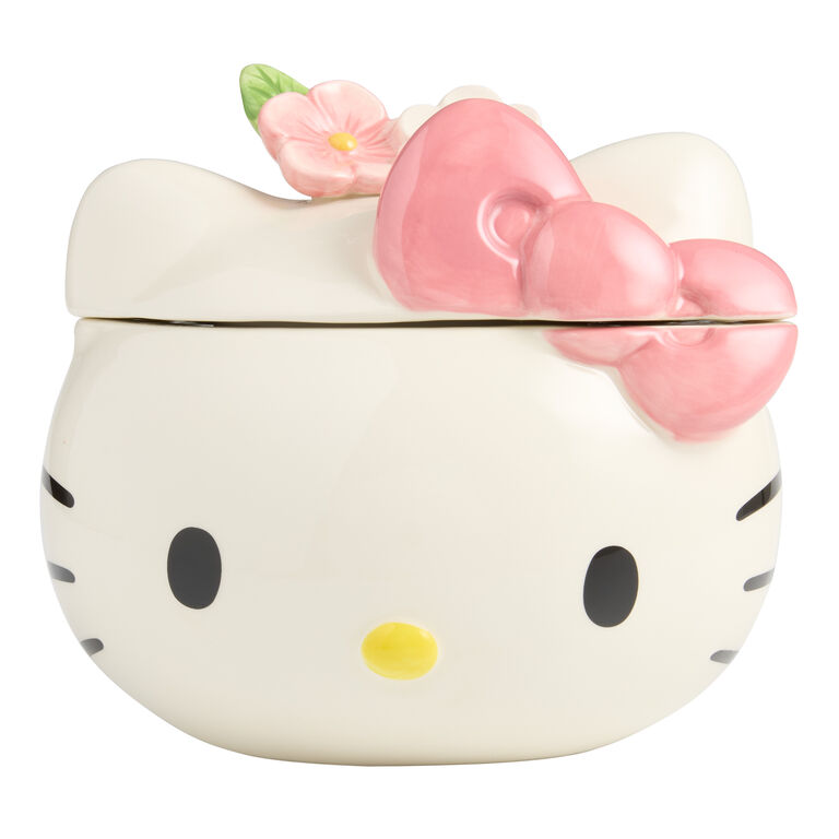 Hello Kitty Ceramic Pink Bow and Flowers Figural Cookie Jar