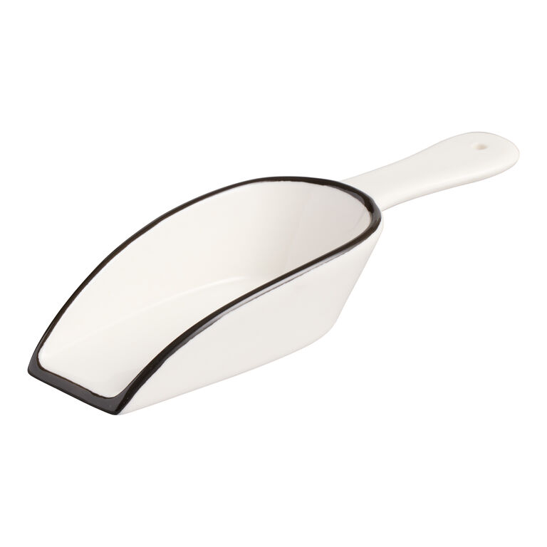 Mini White and Black Rim Porcelain Scoop Set of 2