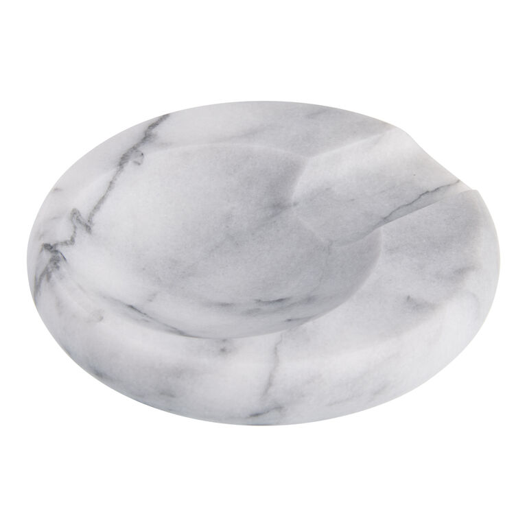 Round White Marble Indented Spoon Rest