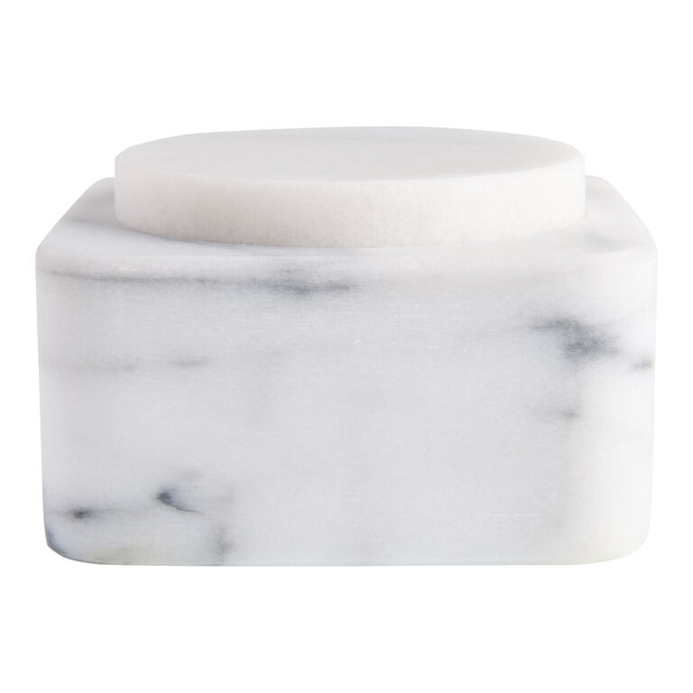 Square White Marble Salt Cellar
