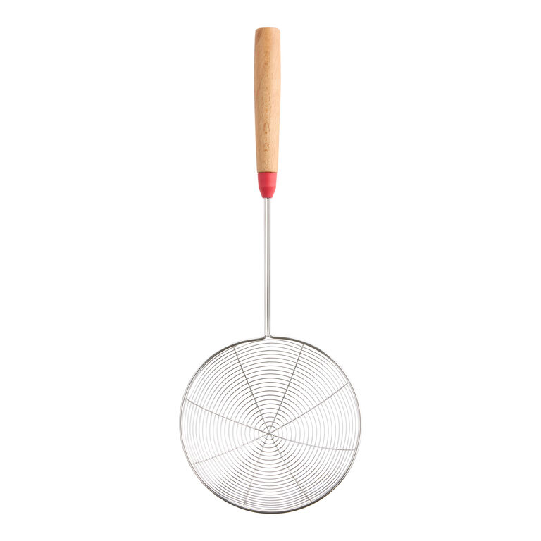 Stainless Steel Mesh and Wood Spider Strainer