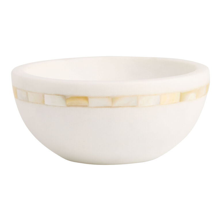 White Marble Mother-of-Pearl Inlay Salt Cellar