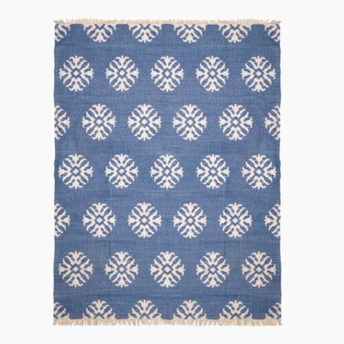 Thread Office Blue Block Print Outdoor Area Rug, 270cm x 360cm