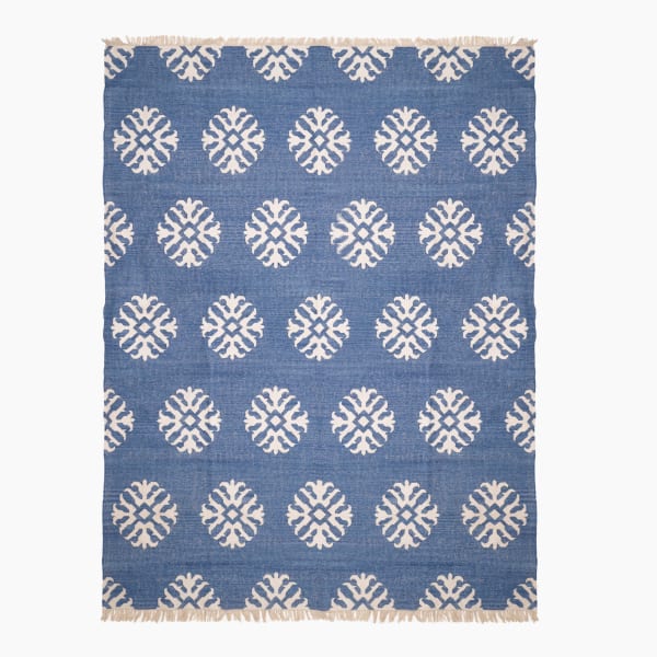 Thread Office Blue Block Print Outdoor Area Rug, 270cm x 360cm