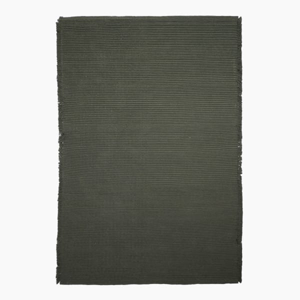 Thread Office Green Cotton Handwoven Area Rug with Fringe, 160cm x 230cm