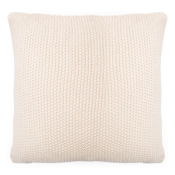 Thread Office Ivory Knitted Cotton Scatter Cushion with Feather Blend Inner, 50cm x 50cm, Ivory