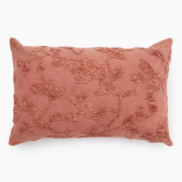 Thread Office Rust Floral Cotton Chenille Jacquard Scatter Cushion with Feather Blend Inner, 40cm x 60cm