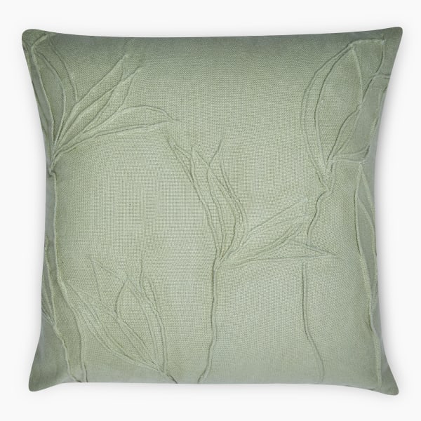 Thread Office Sage Floral Embroidery Stonewash Scatter Cushion with Feather Blend Inner, 50cm x 50cm