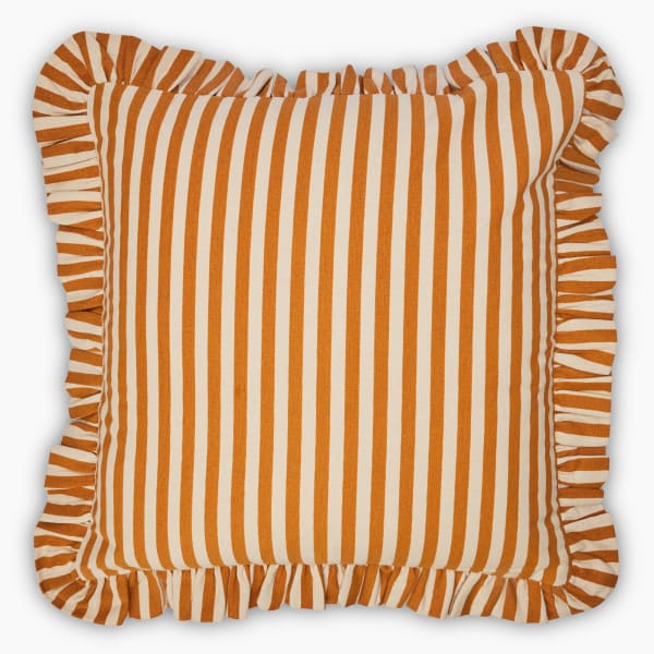 Thread Office Tan Stripe & Ruffle Edge Scatter Cushion with Feather Blend Inner, 50cm x 50cm