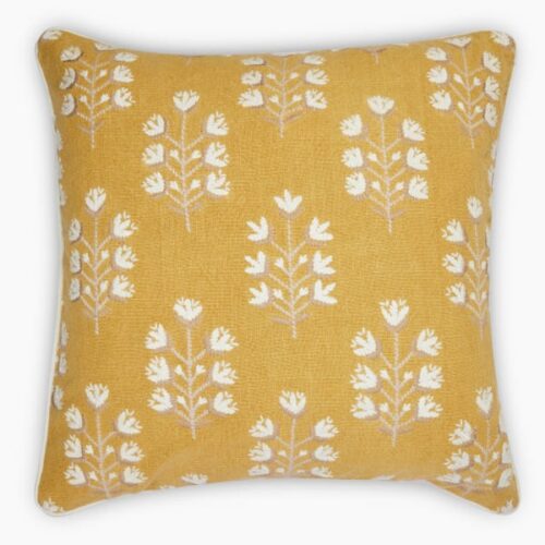 Thread Office Yellow Embroidery Block Flower Scatter Cushion with Feather Blend Inner, 50cm x 50cm